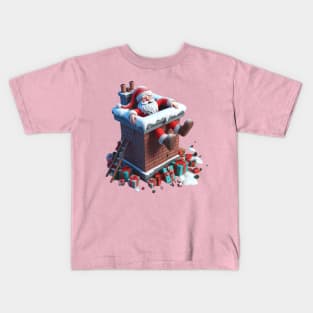 Santa Claus stuck in a chimney, with his feet dangling out and presents scattered around Kids T-Shirt